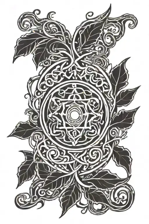 Rectangular Tattoo With Ayahuasca Leaves And Vines In A Alex Grey Psychedelic Style