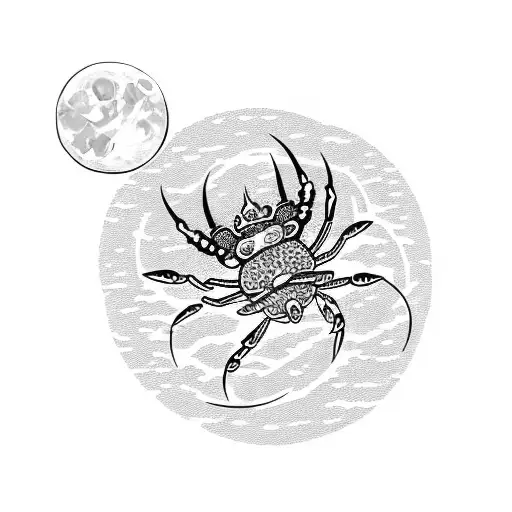 Moon With Waves And A Crab In It