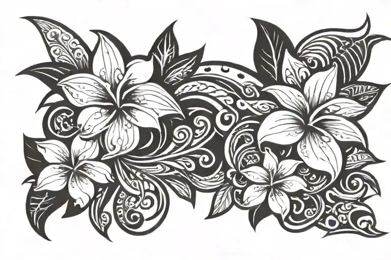 Hawaiian Tribal With Plumeria Flowers Wrap Around Arm