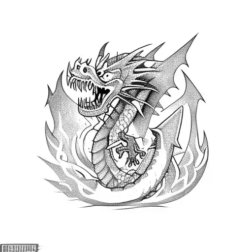 A Fierce Dragon Breathing Fire Surrounded By Axes