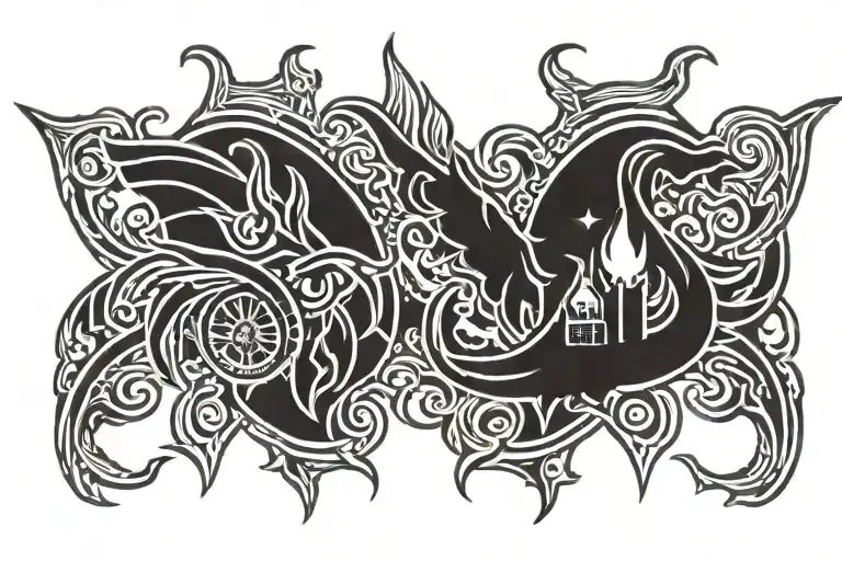 Fire Fighter Dual Bugles Traditional Detroit Michigan Phoenix Rising Northern Lights