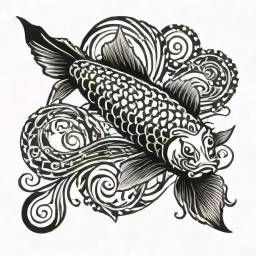 Koi Fish Swimming Upstream