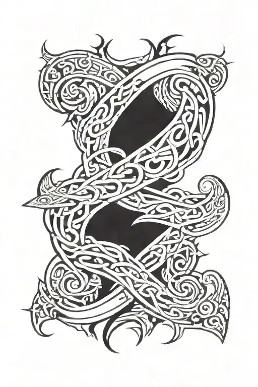 Viking And Warrior Designs Intwined With A Lightning Bolt Through It