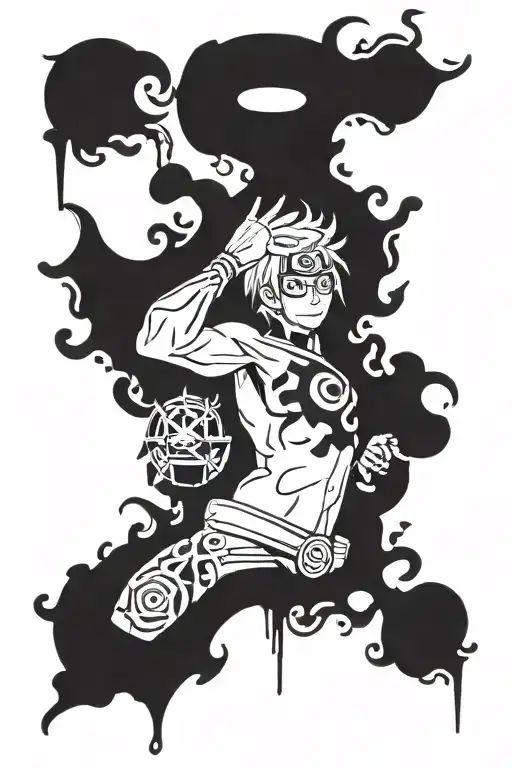 Shoulder And Arm Tattoo With Anime Symbols From Fire Force One Piece And Black Clover