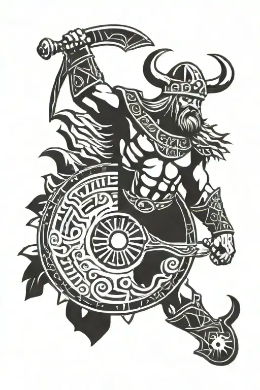 Viking Shield With Warrior Standing On It