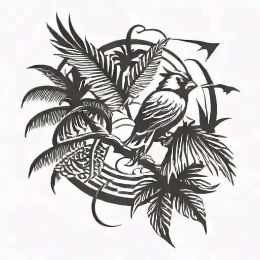 Flying Cardinal And A Palm Tree