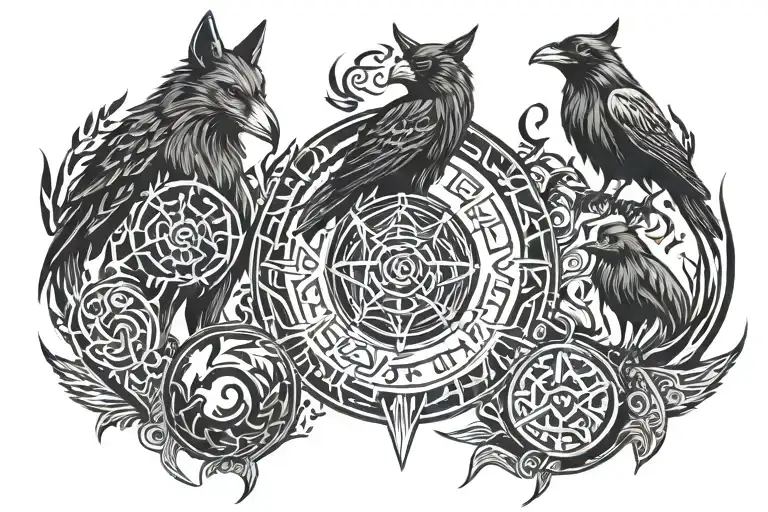 Odin His Crows And Wolfs With Runes