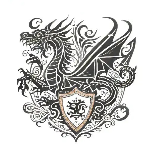Welsh Dragon And Shield Adorned And Teulu Yn Dod Gyntaf Saying