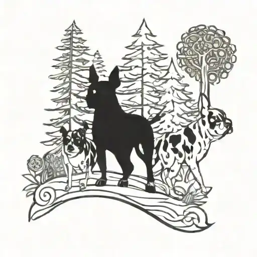 A Family Of Boston Terriers Exploring A Forest Trail