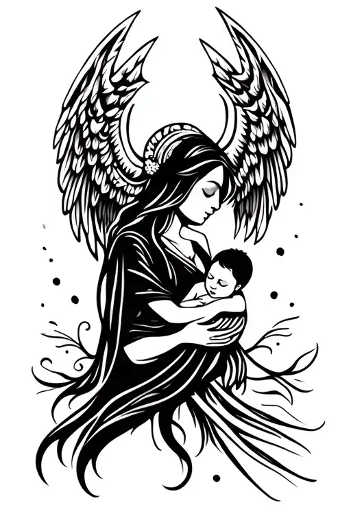 Angel Mother Holding Infant Sleeping