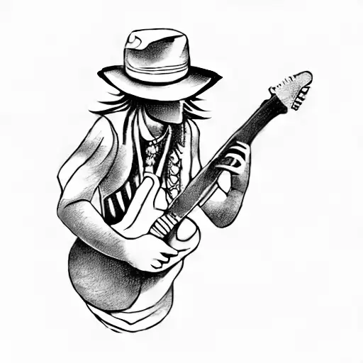 A Mysterious Man Playing The Guitar With A Hat Playing On A Stormy Day