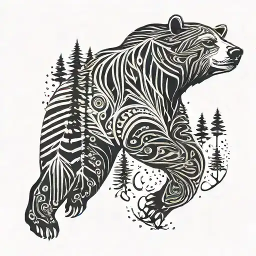 A Minimalist Tattoo Of A Bear Running Through A Forest
