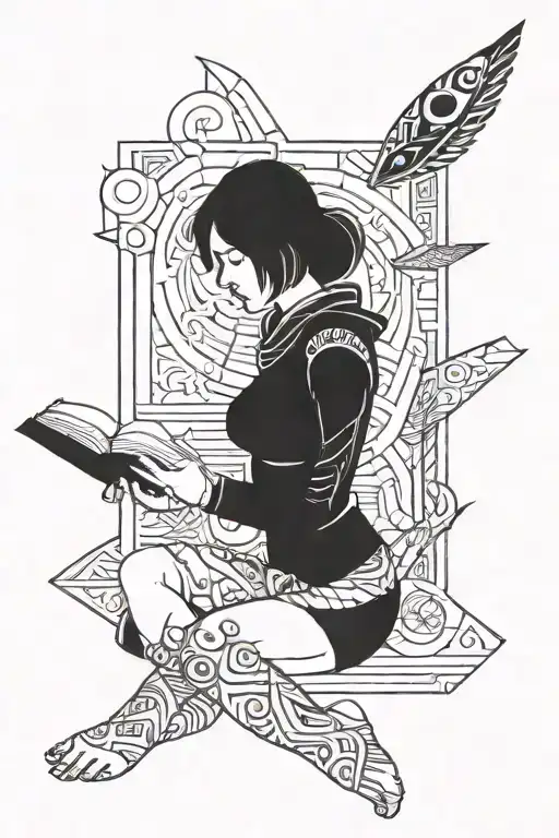 Girl In Space Reading A Book Open In Front