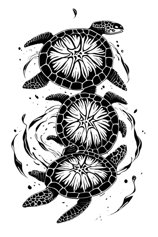 Whaea Surrounded By Baby Turtles Swimming Together