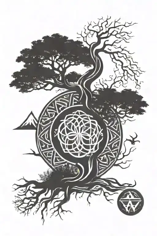 Yggdrasil Supporting The Nine Realms Symbool With Norse Runes
