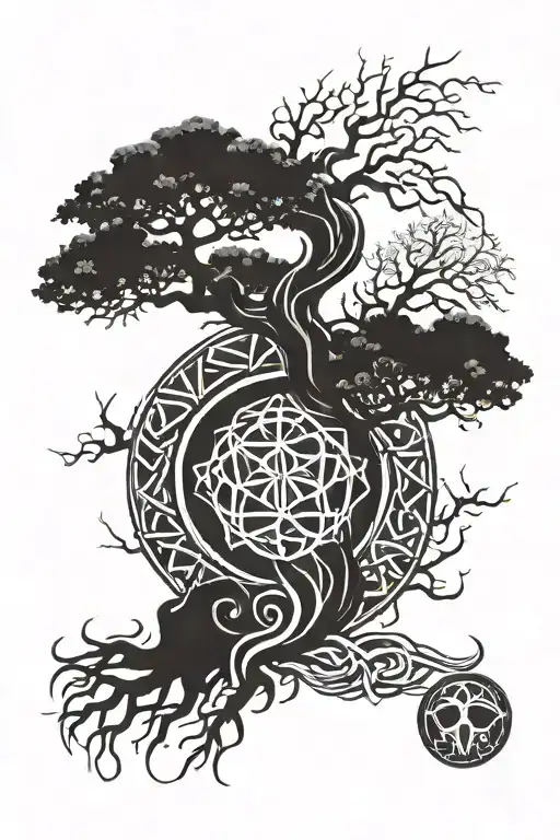 Yggdrasil Supporting The Nine Realms Symbool With Norse Runes