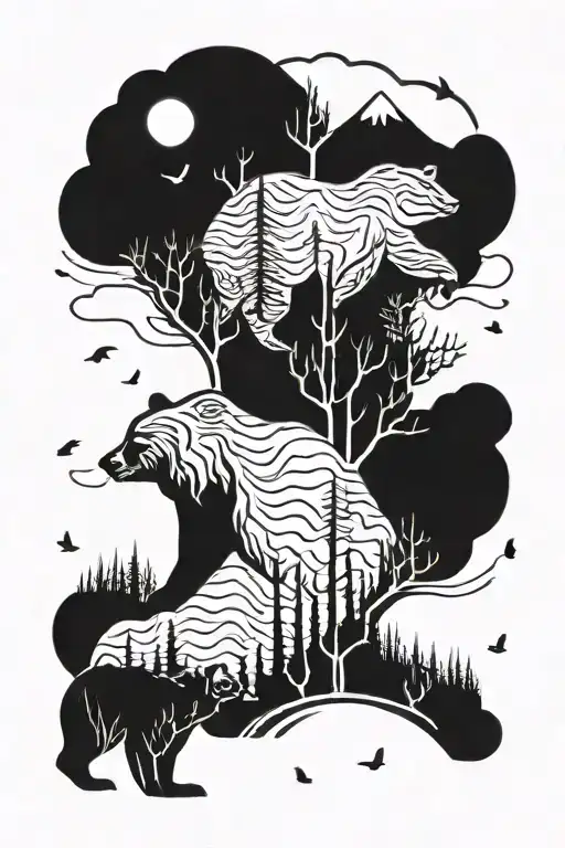 Bear And Talk Tree And Mountain