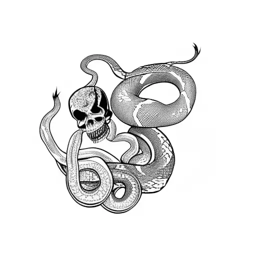 Snake With Grim Reaper And Flowers