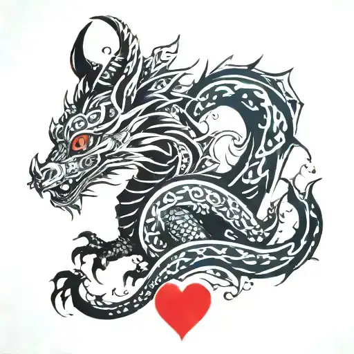Medieval Dragon Cuddling Water Colour Heart