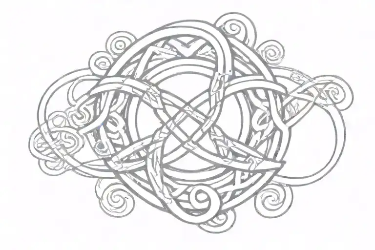 A Sketch-style Tattoo Of A Celtic Love Knot Intertwined With Musical Notes And Symbols
