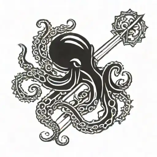Octopus On A Sword Intertwined