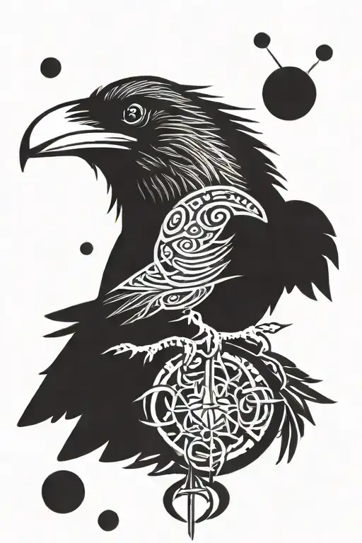 A Raven With A Kolovrat And Odin