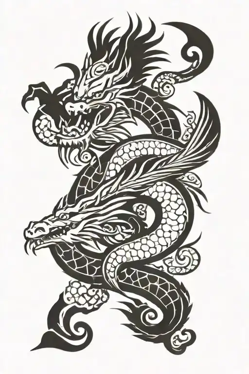 Hawaiian Tribal And Japanese Yakuza Dragon Sleeve