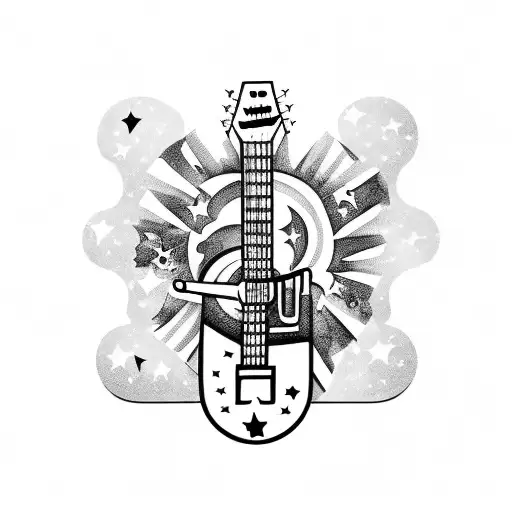 Black Hand Playing Guitar With Renee Spelled On Top Of The Clouds And Stars In The Background