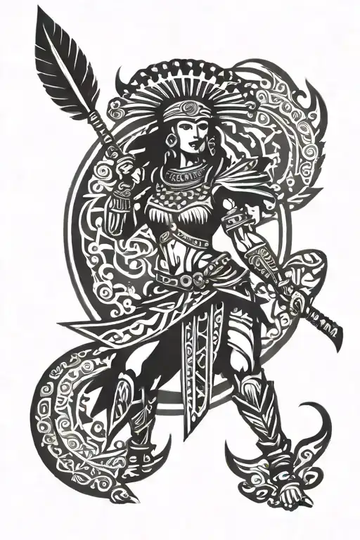 Colonial Woman Warrior Standing Proudly