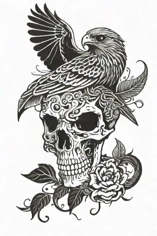 A Hawk Skull With Plants Growing Out Of It