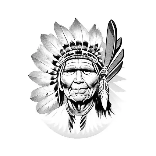 Indian Chief Holding Tomahawk With Eagle On Shoulder
