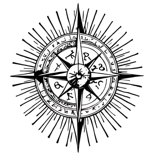 Compass With The Moon And Sun Rays