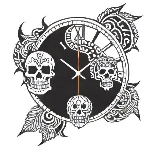 A Clock Marking 6 O'clock And An Indian Skull