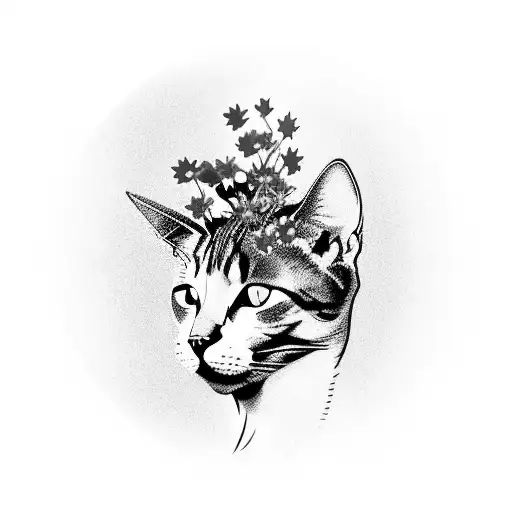 Cat Riding A Horse Through A Field Of Violet Flowers