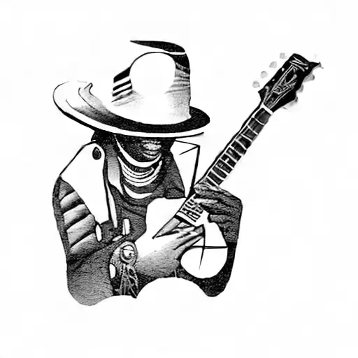 A Mysterious Black Man Playing The Guitar With A Hat Playing On A Stormy Day