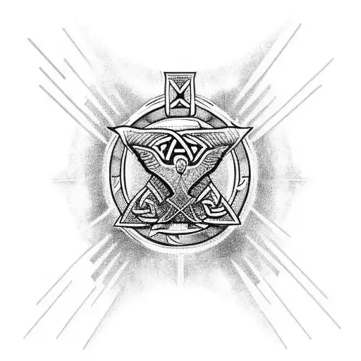 A Raven With A Valknut On Its Chest Perched On A Celtic Cross