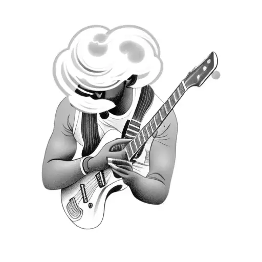 A Black Man Playing A Guitar With A Storm In The Sky