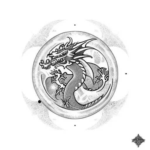 Dragon Wrapped Around The Cresent Moon