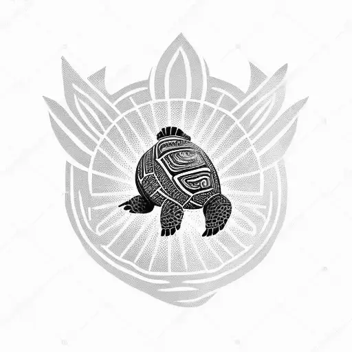 Maori Style Tattoo Of A Tortoise With Sun On The Hoof