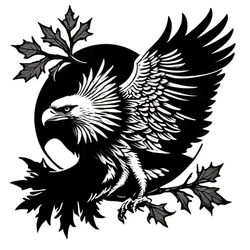 Stylized Eagle With Oak In The Background