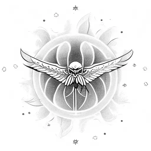 Valkyrie Wings With A Moon And A Red Spider Lily Flower In The Middle Of The Moon