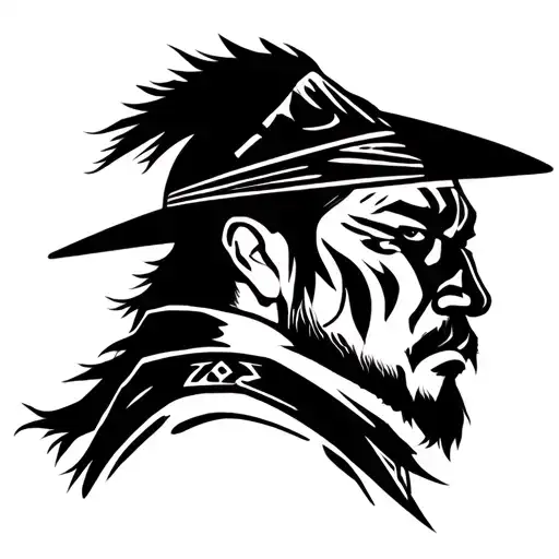 Dark Samurai With Wide Brim Hat Side Profile