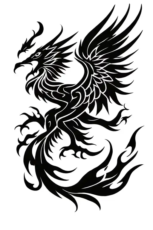 Phoenix Rising From Flames With Color