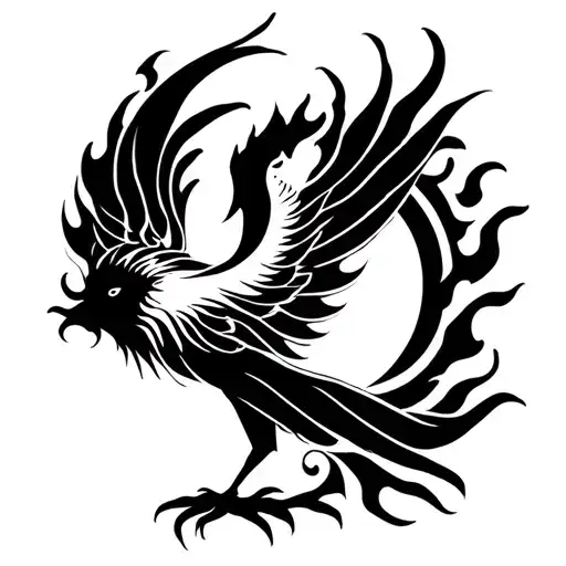 Phoenix With Flames Sun And Moon