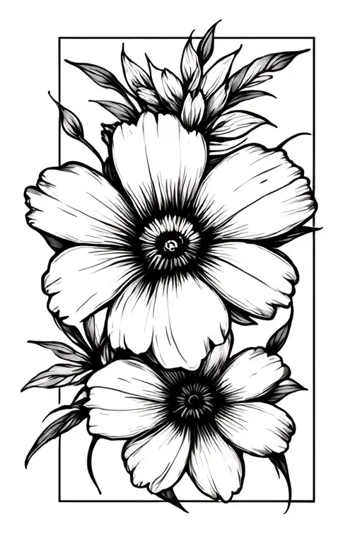3 Square Flowers For Black And White Tattoo Handpoke Tattoo Without The Rectangle Rod