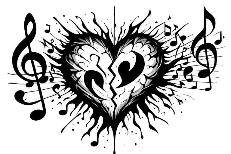 Broken Heart Surrounded My Music Notes Pouring