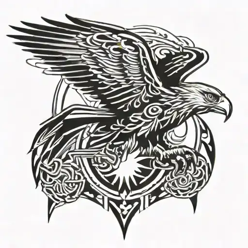 Sun Behind Eagle In Sky Filled With Clouds