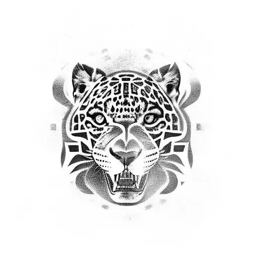 Jaguar Half Face With A Native Patron