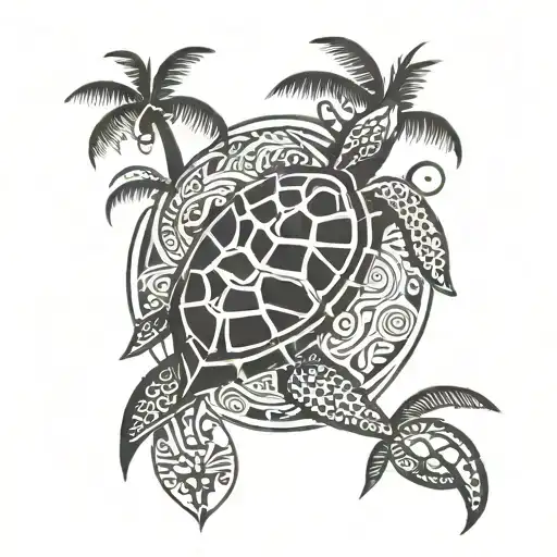 Coconut Trees And Turtle Of Guadeloupe