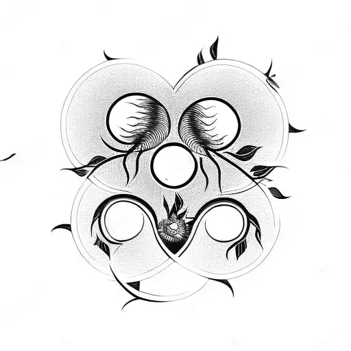 Heart-shaped Moon And Sun Intertwined With Vines And Flowers